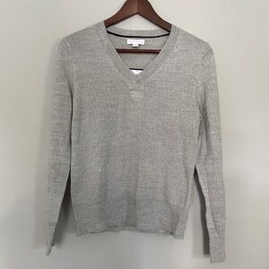 Gray Lightweight Merino Wool V-Neck Long Sleeve Classic Knit Sweater Women’s S
